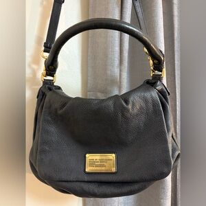Marc Jacobs Black and Gold Shoulder Bag with Textured Leather